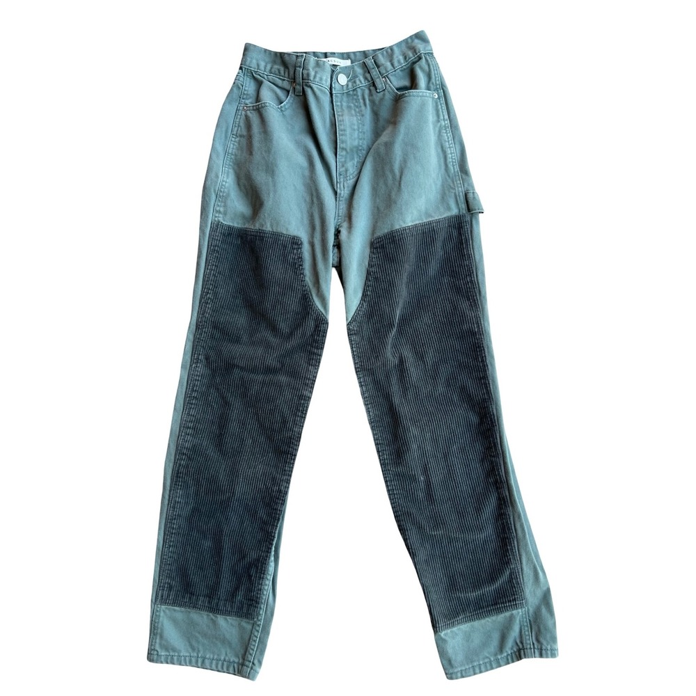 PacSun High Rise Carpenter Jeans Green Corduroy Double Knee Utility Pants Sz 25